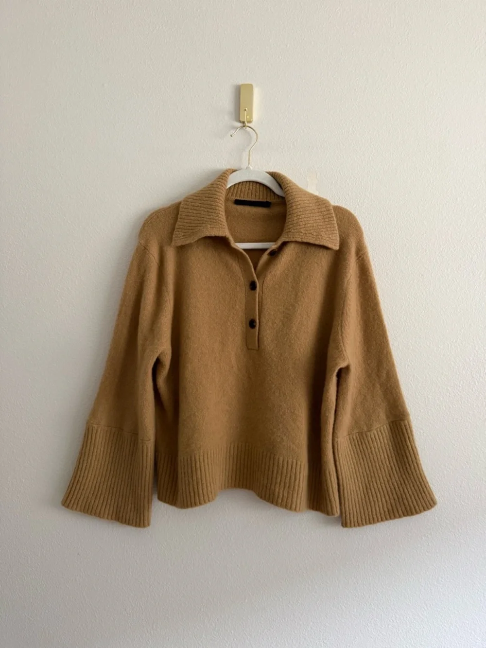 Jenni Kayne cashmere Stevie polo sweater Sz S in camel EUC ( altered sleeves) - Picture 4 of 10